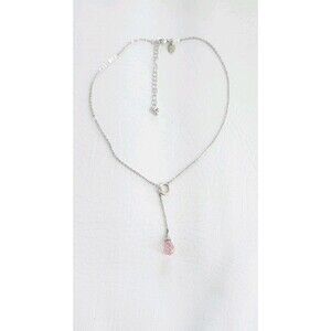LIA SOPHIA Silver Tone Pink Crystal Y-Drop Adjustable Necklace 18"
